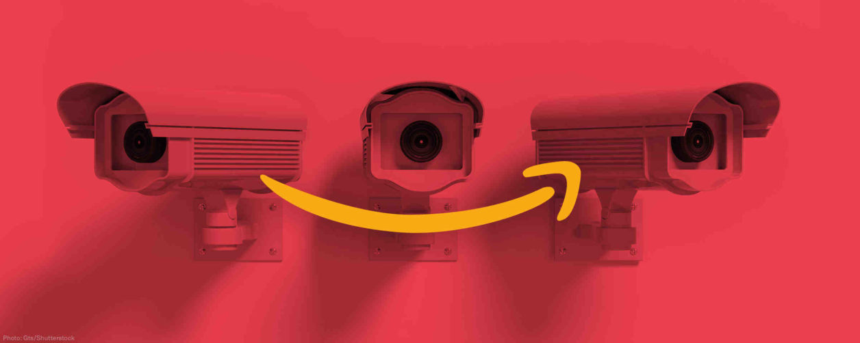 Three surveillance cameras with Amazon logo